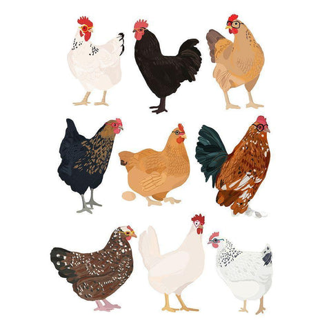 Hens In Glasses White Modern Wood Framed Art Print by Melin, Hanna