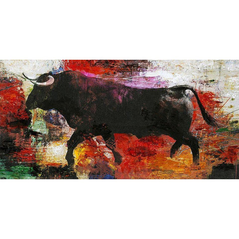 Bull White Modern Wood Framed Art Print by Design Fabrikken