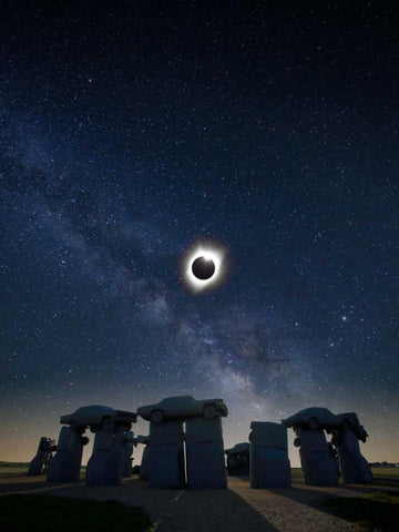 Eclipse at Carhenge White Modern Wood Framed Art Print with Double Matting by ODell, Dale