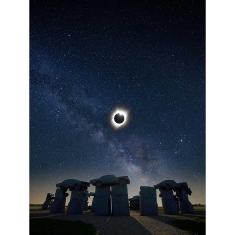 Eclipse at Carhenge Black Modern Wood Framed Art Print by ODell, Dale