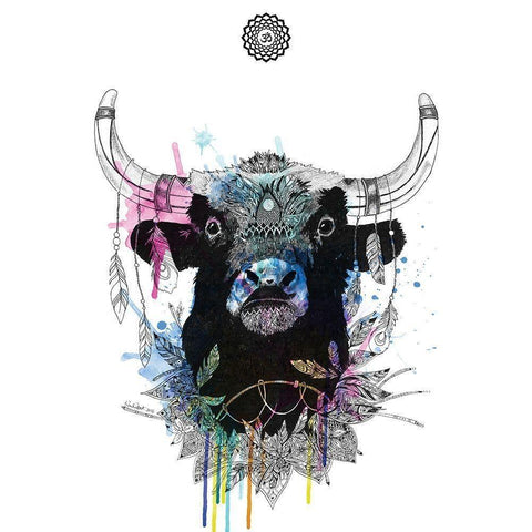 Bull Black Modern Wood Framed Art Print by Roberts, Karin