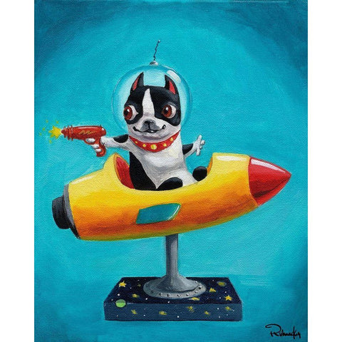 Rocket Blue Black Modern Wood Framed Art Print by Rubenacker, Brian