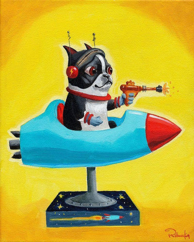 Rocket Yellow White Modern Wood Framed Art Print with Double Matting by Rubenacker, Brian