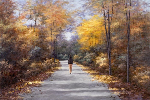 Quiet Walk Black Ornate Wood Framed Art Print with Double Matting by Romanello, Diane