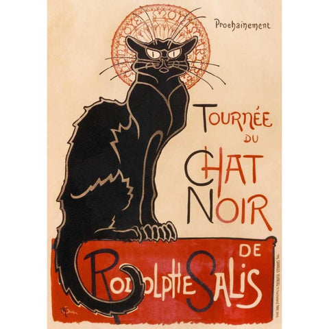 Chat Noir Black Modern Wood Framed Art Print with Double Matting by Steinlen, Theophile