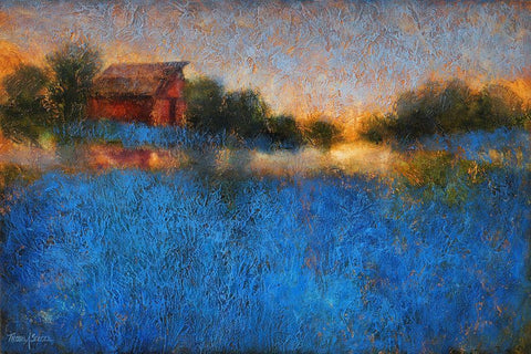 Glowing Horizon Black Ornate Wood Framed Art Print with Double Matting by Stotts, Thomas