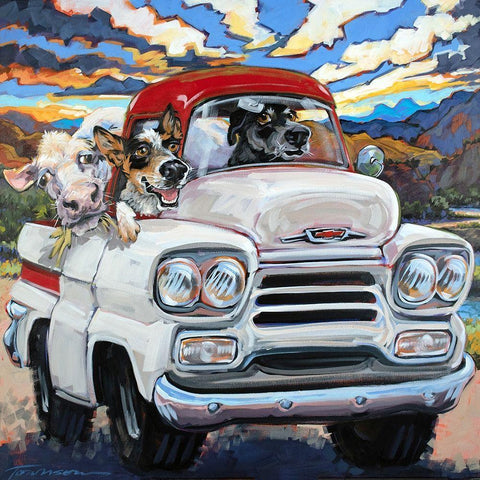 Cattle Drive White Modern Wood Framed Art Print with Double Matting by Townsend, CR