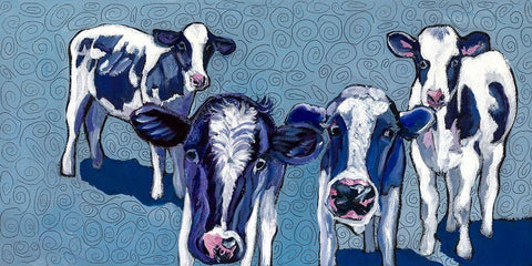 Four Cows Black Ornate Wood Framed Art Print with Double Matting by Wronski, Kathryn