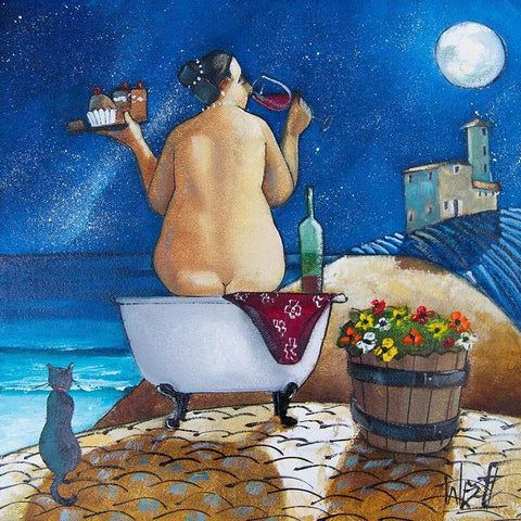 Bath No. 1 Black Ornate Wood Framed Art Print with Double Matting by West, Ronald