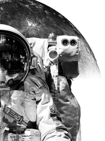 Modern Astronaut No. 1 Black Ornate Wood Framed Art Print with Double Matting by Wong, Brandon