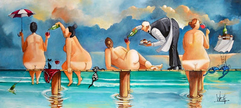 Ladies Afternoon II White Modern Wood Framed Art Print with Double Matting by West, Ronald