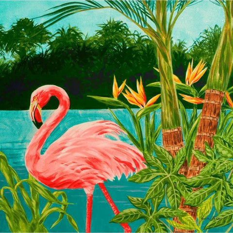 Hot Tropical Flamingo I Black Modern Wood Framed Art Print by Baliko, Linda