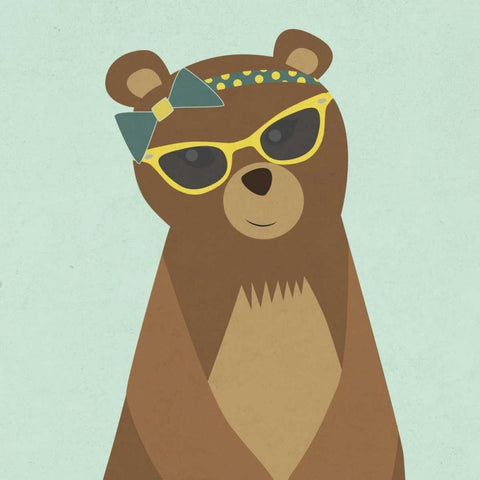 Hipster Bear I White Modern Wood Framed Art Print by Studio, Sd Graphics