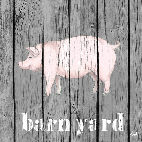 Barnyard Pig Black Modern Wood Framed Art Print with Double Matting by Metz, Andi