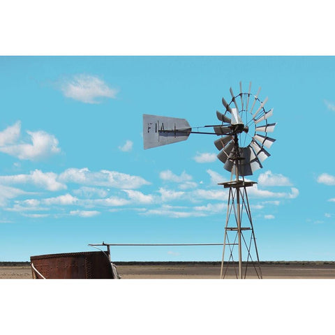 Windmill in the Field Black Modern Wood Framed Art Print by Coppel, Anna