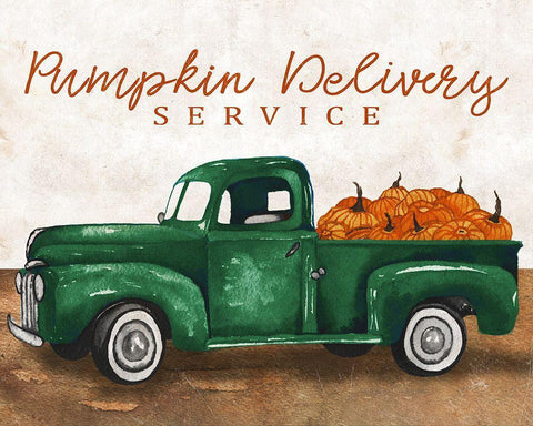 Pumpkin Delivery Service White Modern Wood Framed Art Print with Double Matting by Medley, Elizabeth