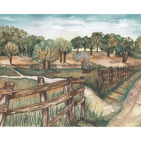 Farm Landscape Gold Ornate Wood Framed Art Print with Double Matting by Medley, Elizabeth