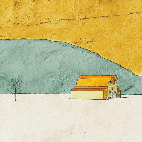 Teal and Yellow Barn Black Ornate Wood Framed Art Print with Double Matting by Mabat, Ynon