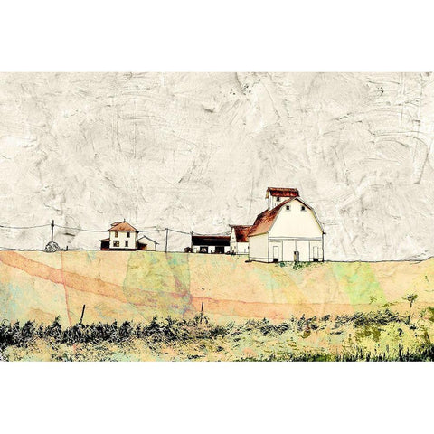 White Barn in the Field White Modern Wood Framed Art Print by Mabat, Ynon