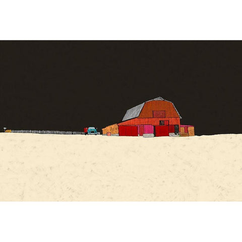 Farmhouse at Night Black Modern Wood Framed Art Print with Double Matting by Mabat, Ynon