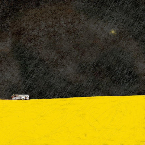 Barn in the Distance at Night White Modern Wood Framed Art Print by Mabat, Ynon