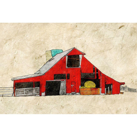 Red Barn Gold Ornate Wood Framed Art Print with Double Matting by Mabat, Ynon