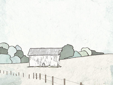 Farmhouse Under White Skies White Modern Wood Framed Art Print with Double Matting by Mabat, Ynon