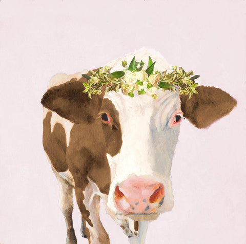 Floral Crown Cow White Modern Wood Framed Art Print with Double Matting by Green, Jenny