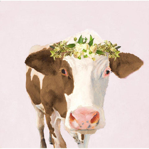 Floral Crown Cow Gold Ornate Wood Framed Art Print with Double Matting by Green, Jenny