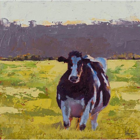 Fat Cow in the Field Black Modern Wood Framed Art Print with Double Matting by Green, Jenny