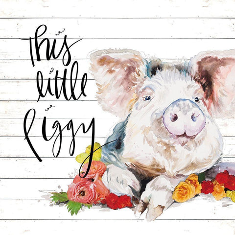 This Little Piggy White Modern Wood Framed Art Print by Pinto, Patricia