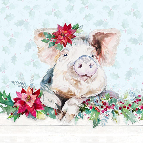 Holiday Little Piggy Black Ornate Wood Framed Art Print with Double Matting by Pinto, Patricia