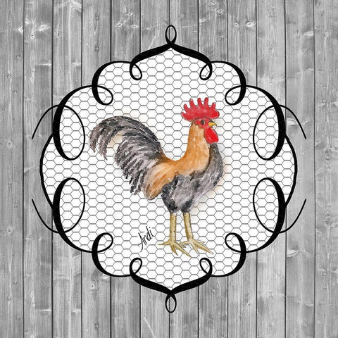Rooster on the Roost I Black Ornate Wood Framed Art Print with Double Matting by Metz, Andi