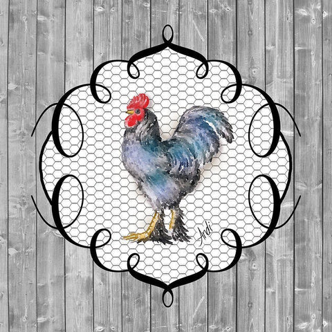Rooster on the Roost II Gold Ornate Wood Framed Art Print with Double Matting by Metz, Andi
