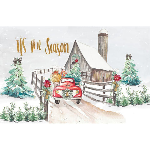 Christmas on the Farm Gold Ornate Wood Framed Art Print with Double Matting by Pinto, Patricia