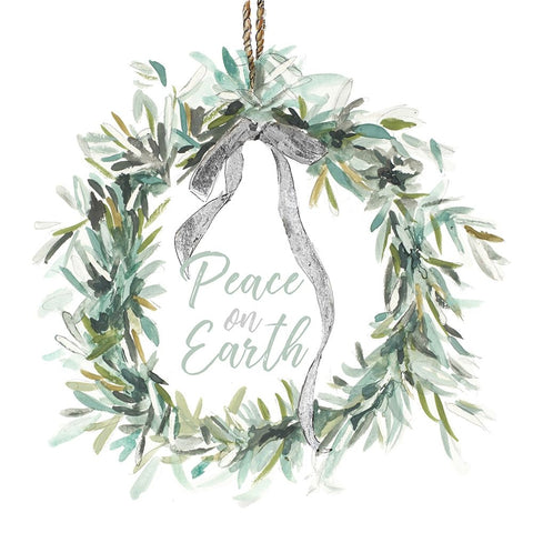 Peace on Earth Wreath White Modern Wood Framed Art Print with Double Matting by Pinto, Patricia