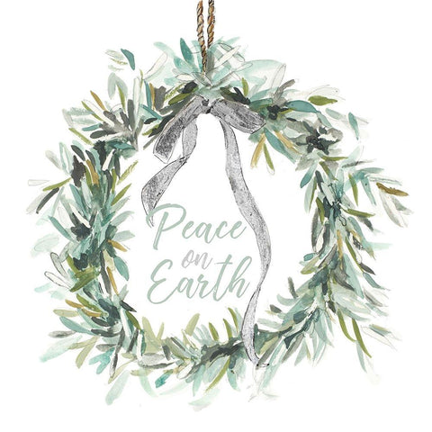 Peace on Earth Wreath Black Modern Wood Framed Art Print by Pinto, Patricia