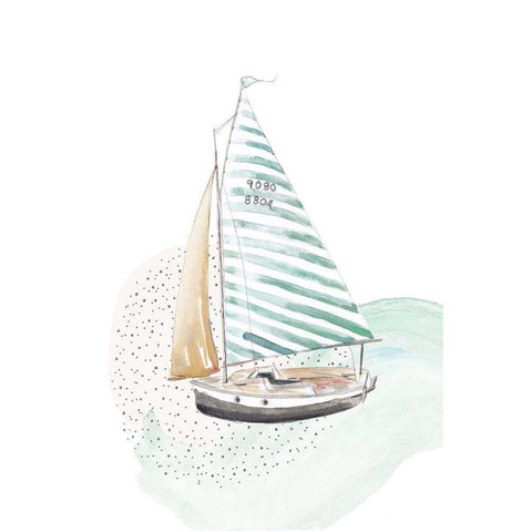 Turquoise Sail Boat Gold Ornate Wood Framed Art Print with Double Matting by Pinto, Patricia