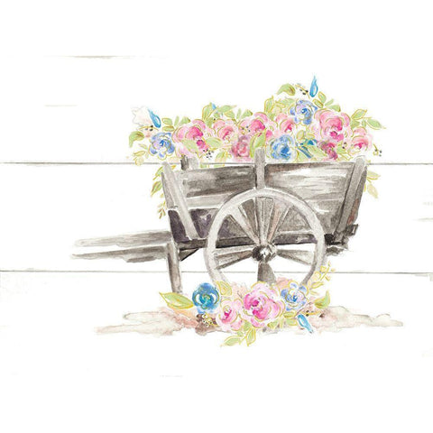 Wood Cart Floral Gold Ornate Wood Framed Art Print with Double Matting by Pinto, Patricia