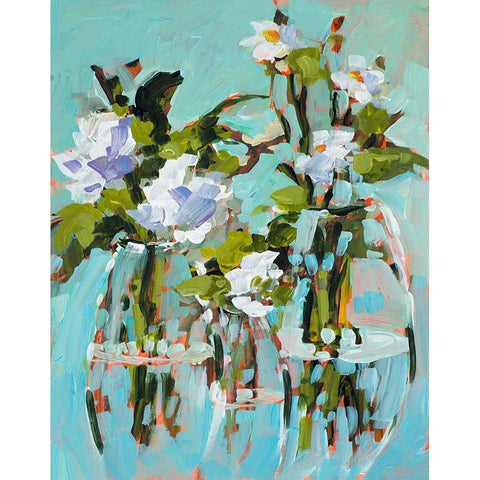 Flowers In Vases White Modern Wood Framed Art Print by Slivka, Jane