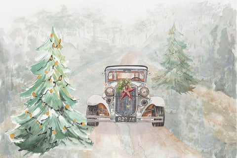 Old Time Road at Christmas White Modern Wood Framed Art Print with Double Matting by Pinto, Patricia