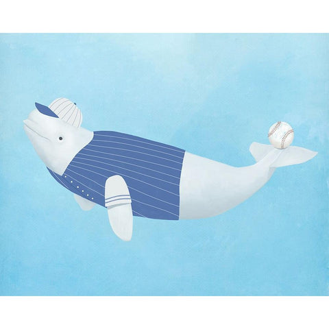 Baseball Whale Black Modern Wood Framed Art Print with Double Matting by Sheppard, Lucca