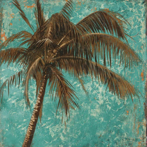 Palm on Turquoise I Gold Ornate Wood Framed Art Print with Double Matting by Pinto, Patricia
