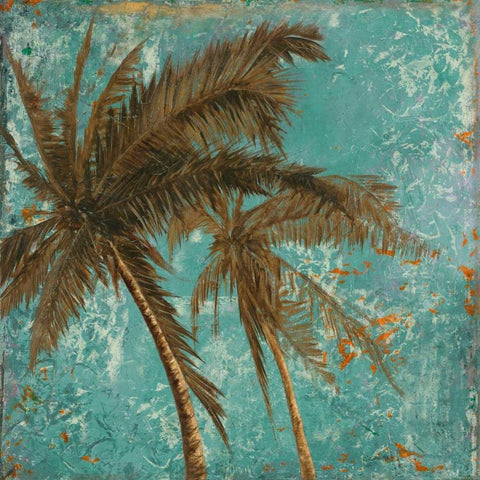 Palm on Turquoise II Black Modern Wood Framed Art Print by Pinto, Patricia