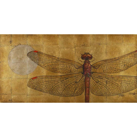 Dragonfly on Gold White Modern Wood Framed Art Print by Pinto, Patricia