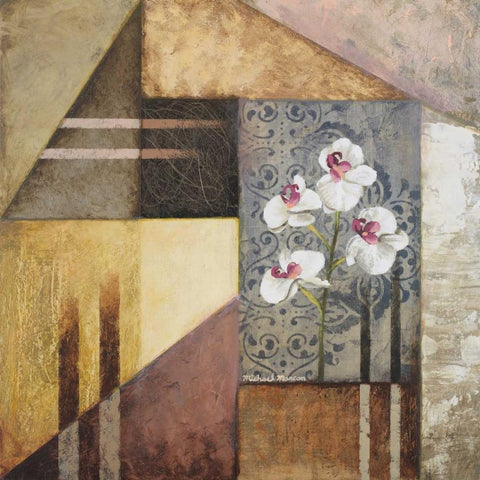 Orchids and Shapes I White Modern Wood Framed Art Print by Marcon, Michael