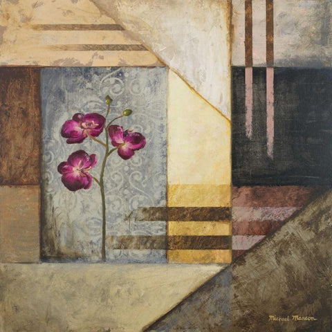 Orchids and Shapes II White Modern Wood Framed Art Print by Marcon, Michael