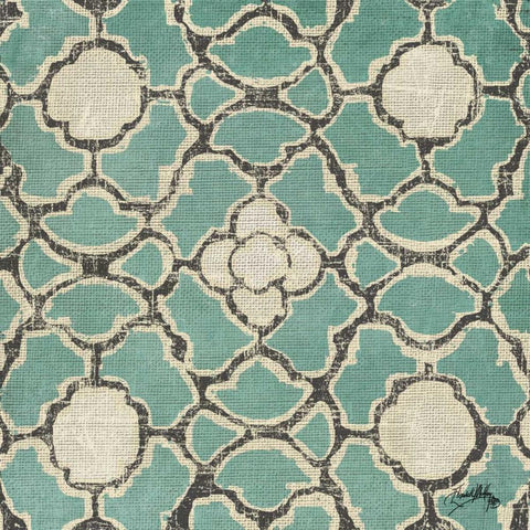 Turquoise Modele VII White Modern Wood Framed Art Print with Double Matting by Medley, Elizabeth