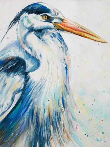 New Blue Heron I White Modern Wood Framed Art Print with Double Matting by Pinto, Patricia