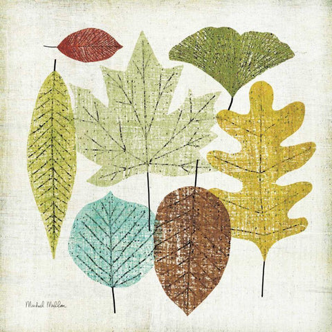Woodland Leaves Gold Ornate Wood Framed Art Print with Double Matting by Mullan, Michael
